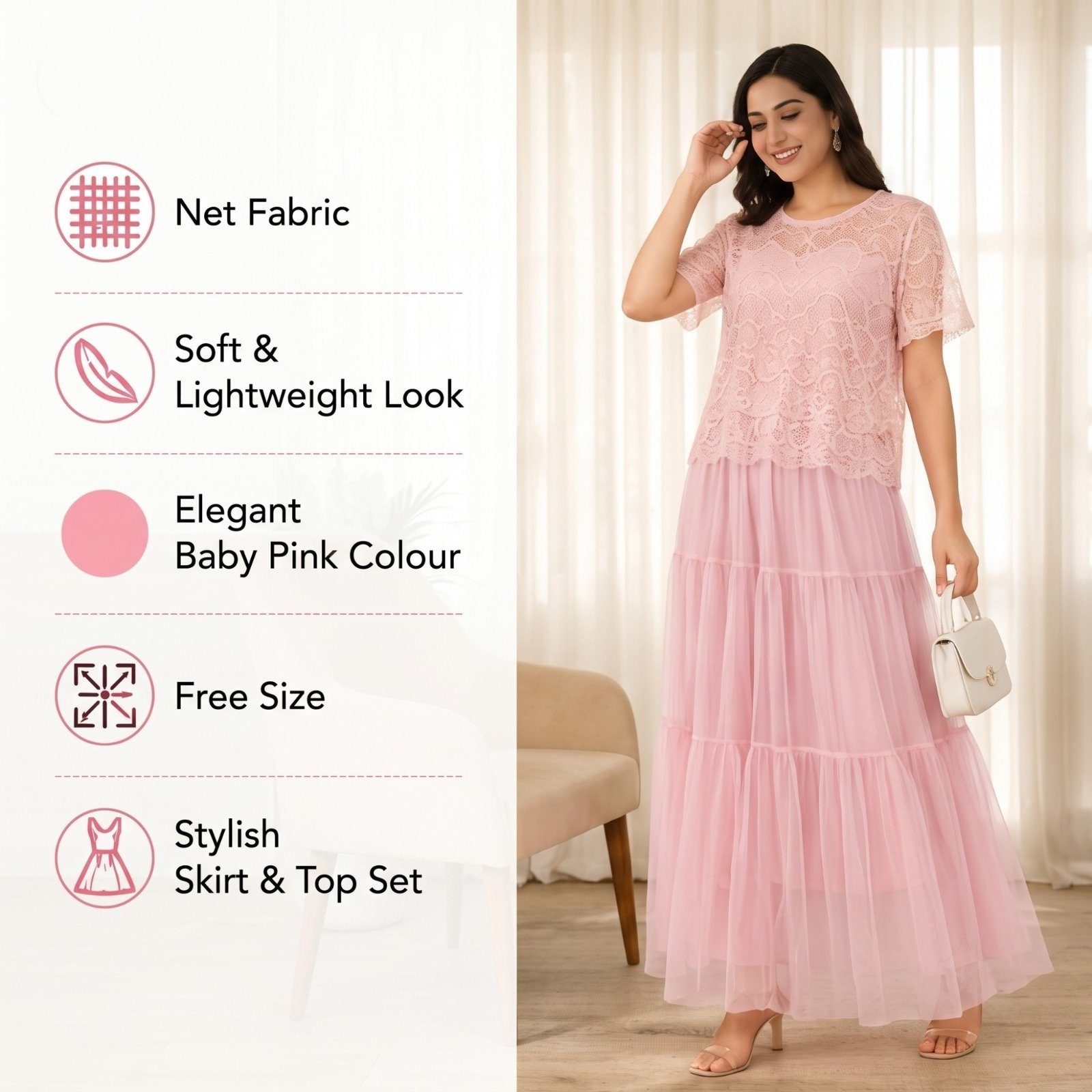 Baby Pink Net Skirt & Top Set - Image 3