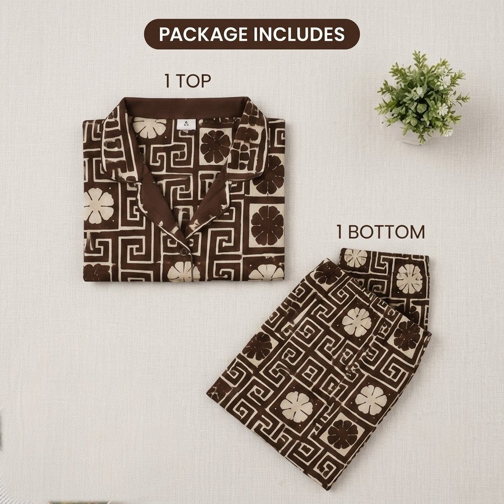 Brown Premium Hosiery Cotton Front Open Night Suit - Image 4