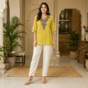 Crepe Cotton Embroidered Short Kurti