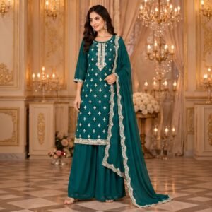 Crepe Jaari Work Party-Wear 3-Piece Suit