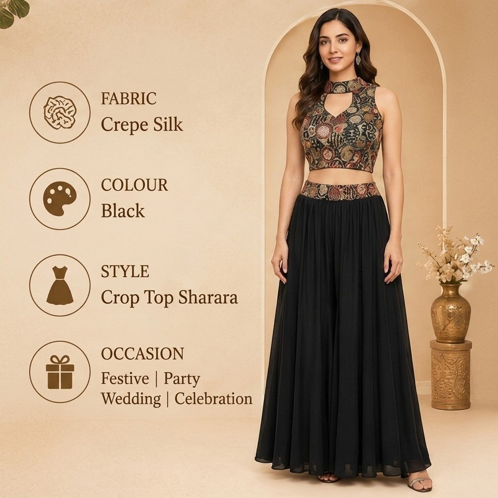 Crepe Silk Embroidered Crop Top Sharara - Image 4