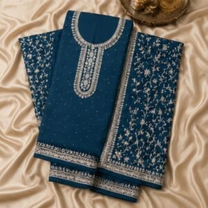 Designer Embroidered Crepe Silk Unstitched Fabric