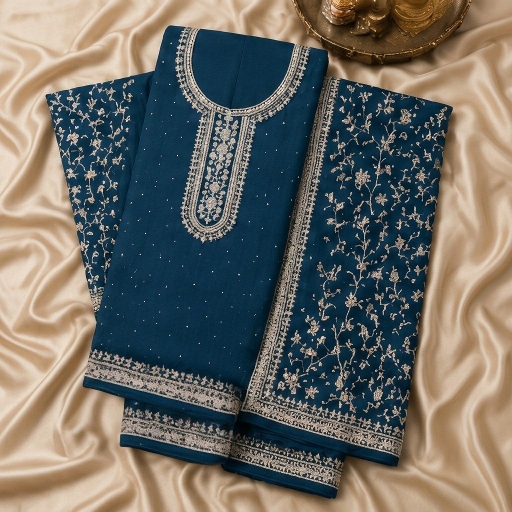 Designer Embroidered Crepe Silk Unstitched Fabric