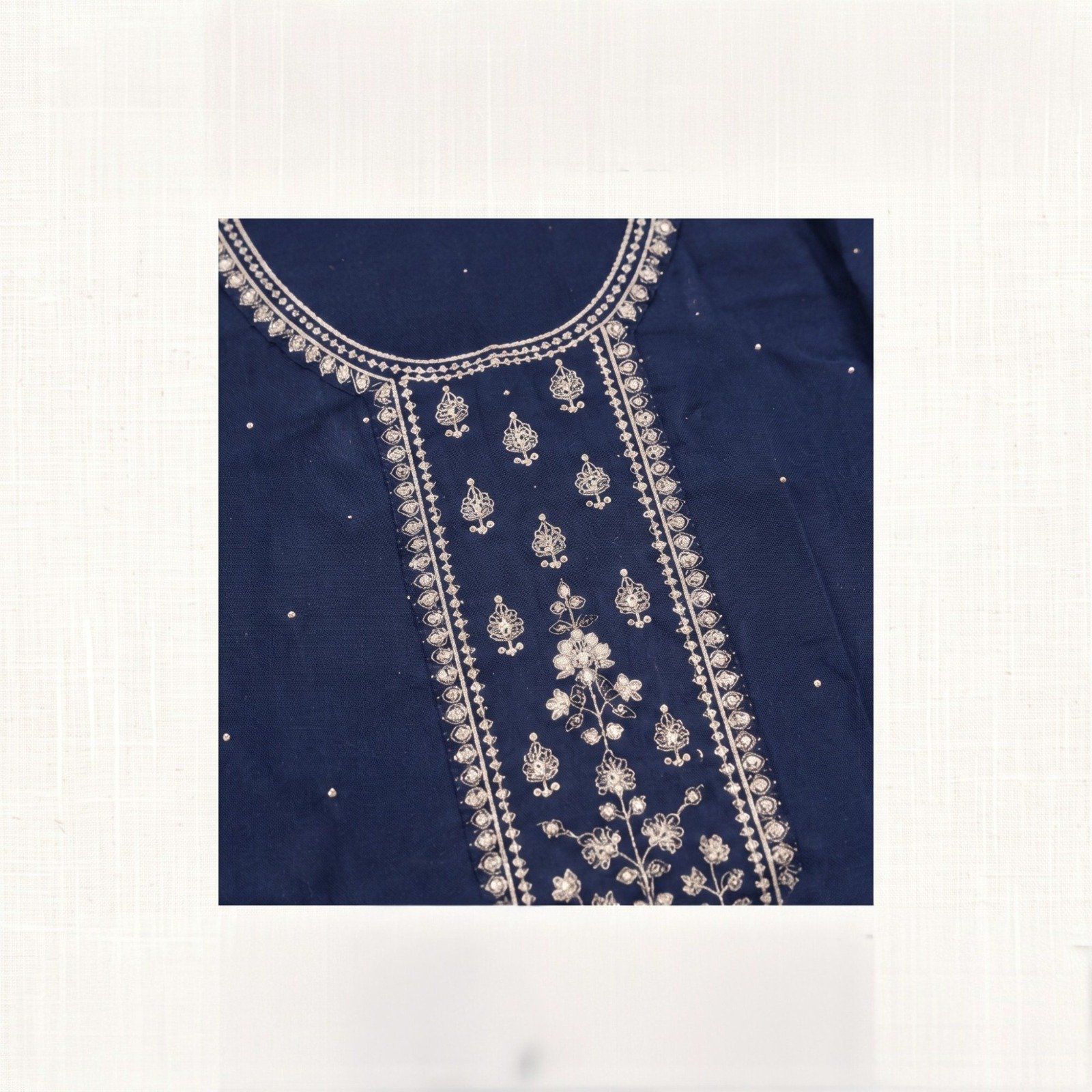 Designer Embroidered Crepe Silk Unstitched Fabric - Image 3
