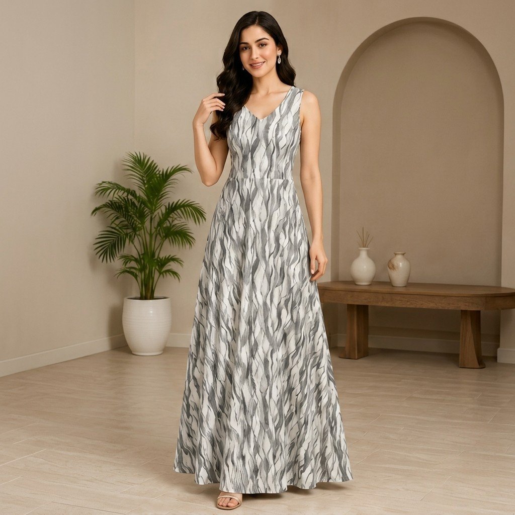 Elegant Lycra Stretchable Printed Western Gown
