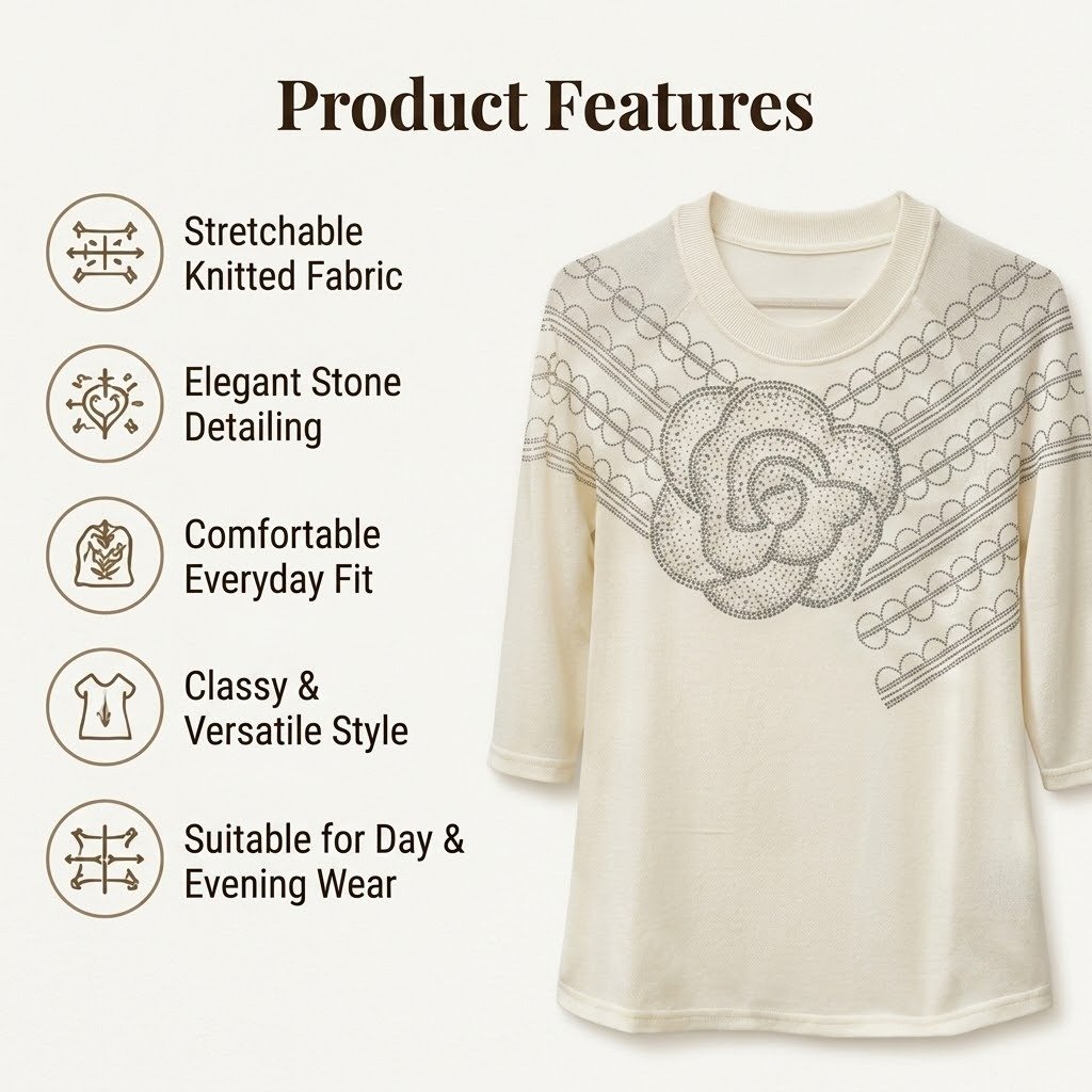 Fancy Stretchable Knitted Stone Work Top - Image 2