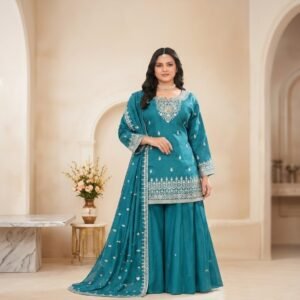 Ferozi Silk-Blend Short Kurta and Sharara Set