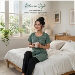 Green Premium Hosiery Cotton Long Night Suit