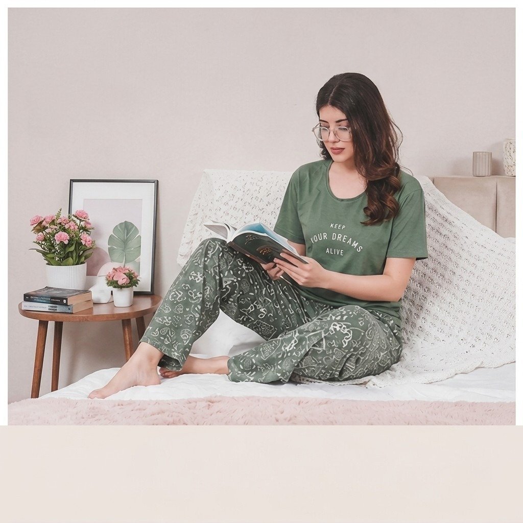 Green Premium Hosiery Cotton Night Suit
