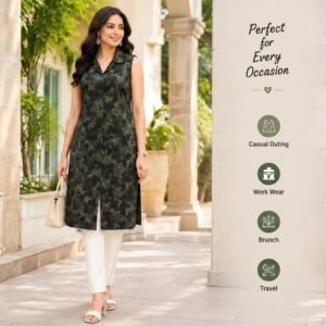 Green and Black Printed Cotton Tunic