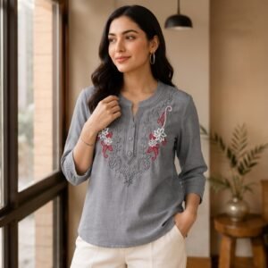 Grey Imported Embroidered Top