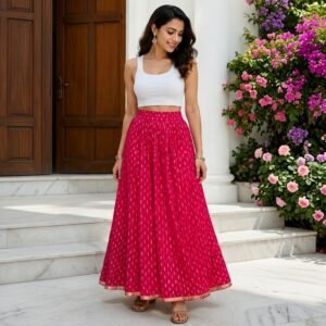 Hot Pink Cotton Long Skirt