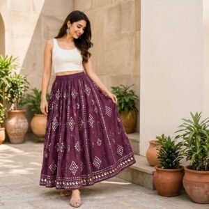 Indigo Traditional Patti Work Cotton Skirt