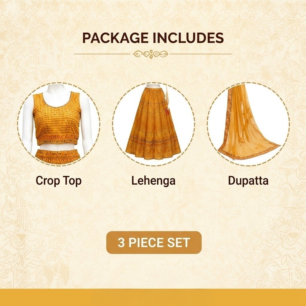 Jaipuri Printed Raw Silk Crop Top Lehenga - Image 2