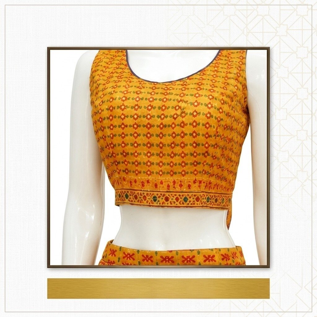 Jaipuri Printed Raw Silk Crop Top Lehenga - Image 3