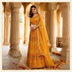 Jaipuri Printed Raw Silk Crop Top Lehenga
