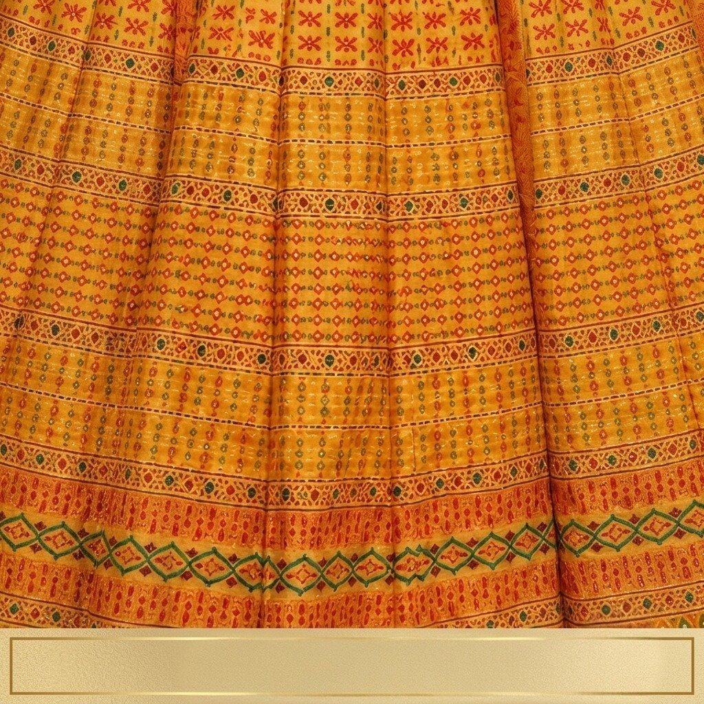 Jaipuri Printed Raw Silk Crop Top Lehenga - Image 4