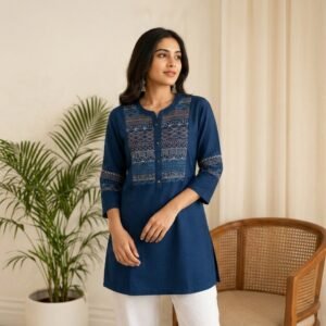 Khadi Cotton Embroidered Short Kurti