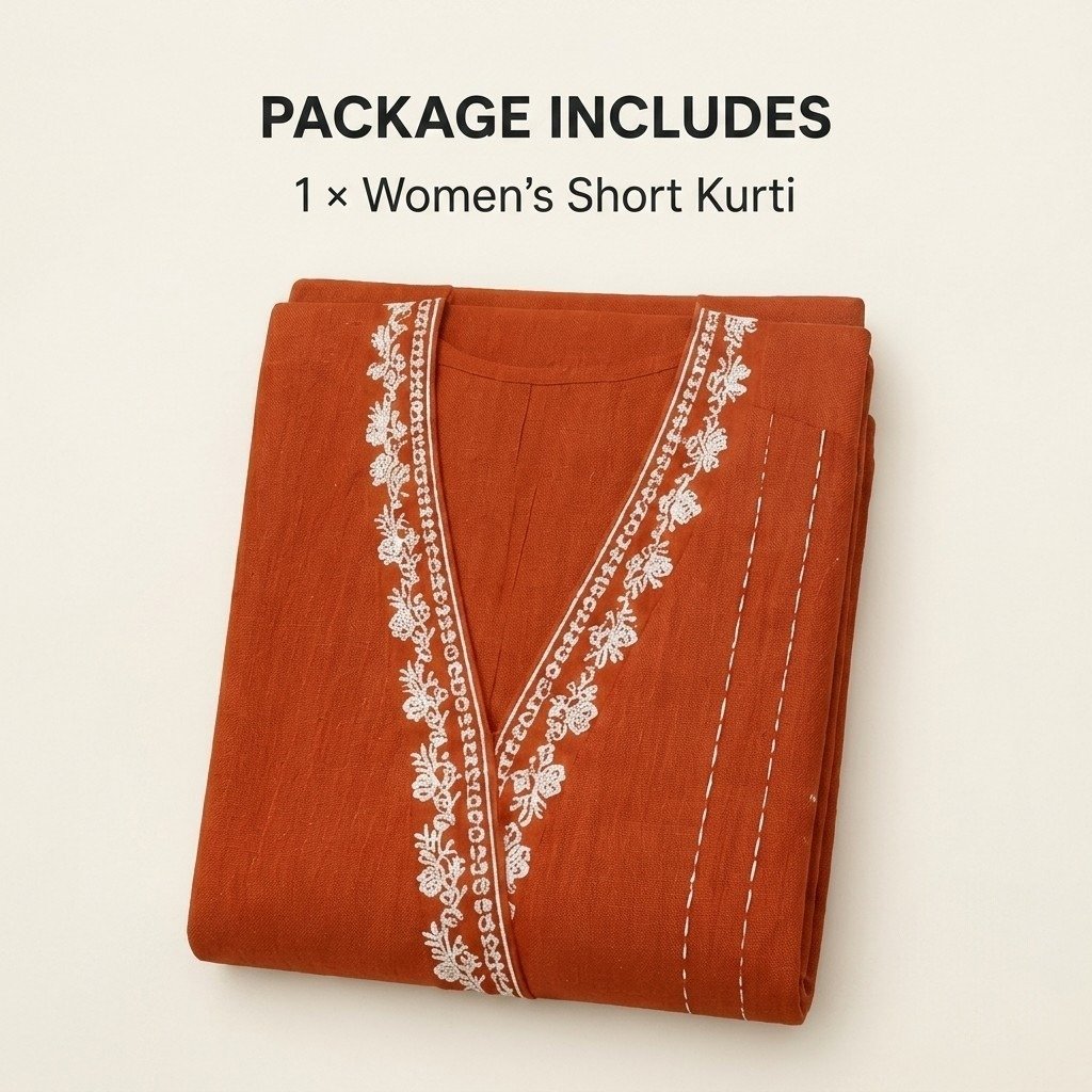 Khadi Cotton White Embroidered Short Kurti - Image 2