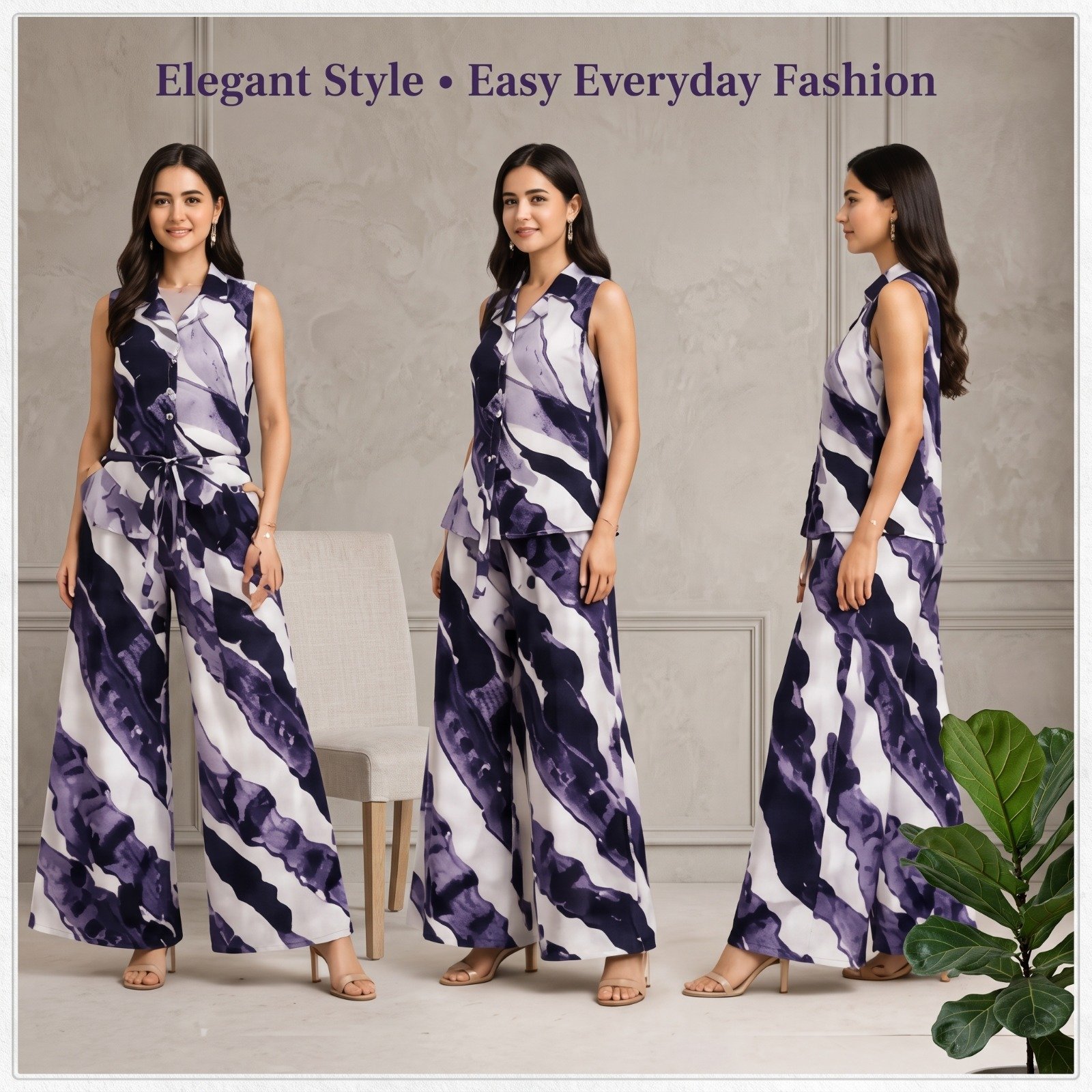 Lycra Digital Print Bootcut Palazzo Cord Set - Image 2