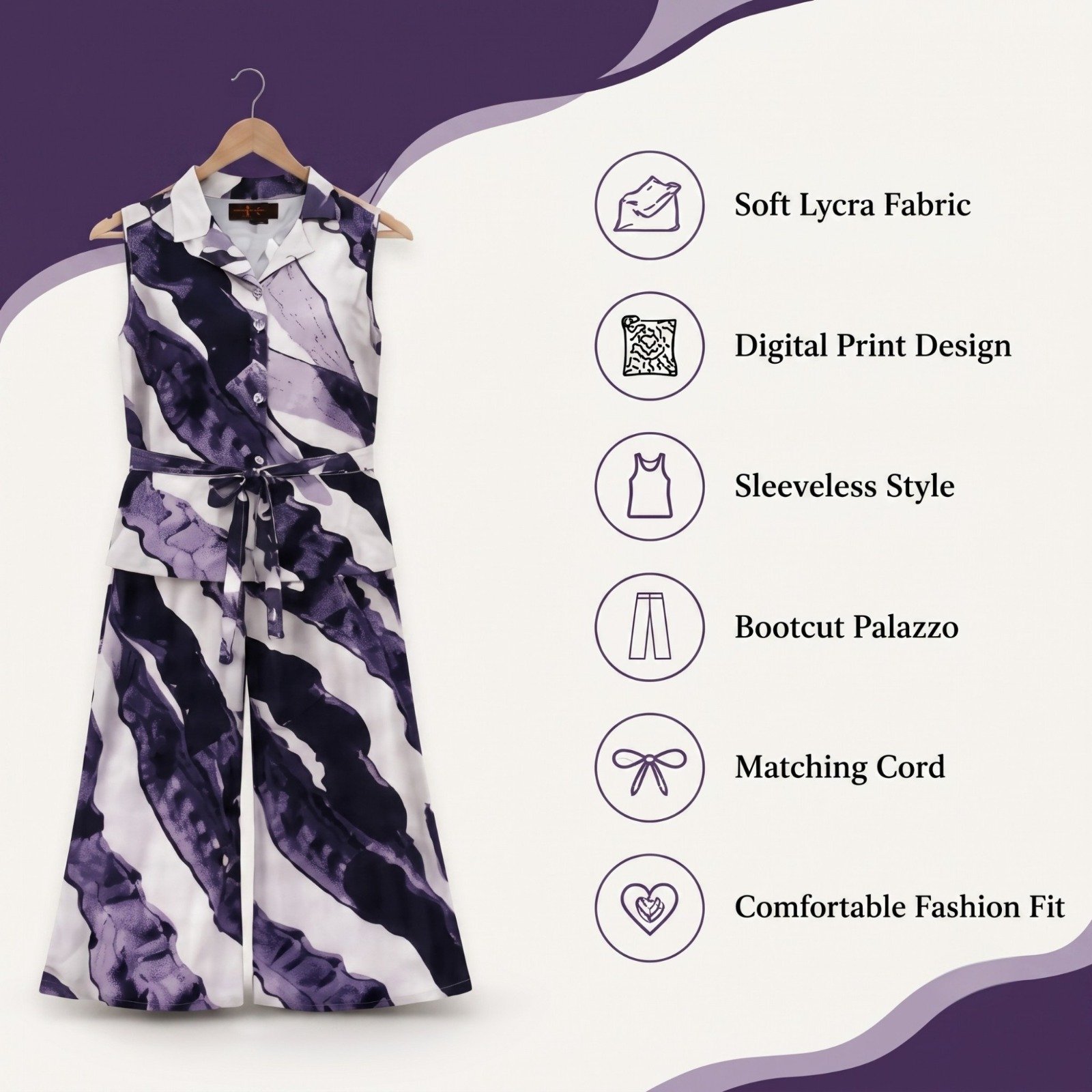 Lycra Digital Print Bootcut Palazzo Cord Set - Image 4