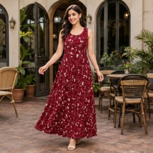Lycra Stretchable Floral Print Western Gown