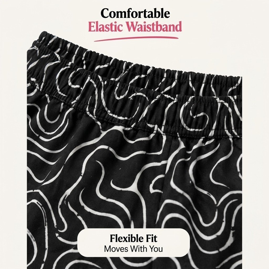 Printed Black Hosiery Cotton Shorts - Image 3