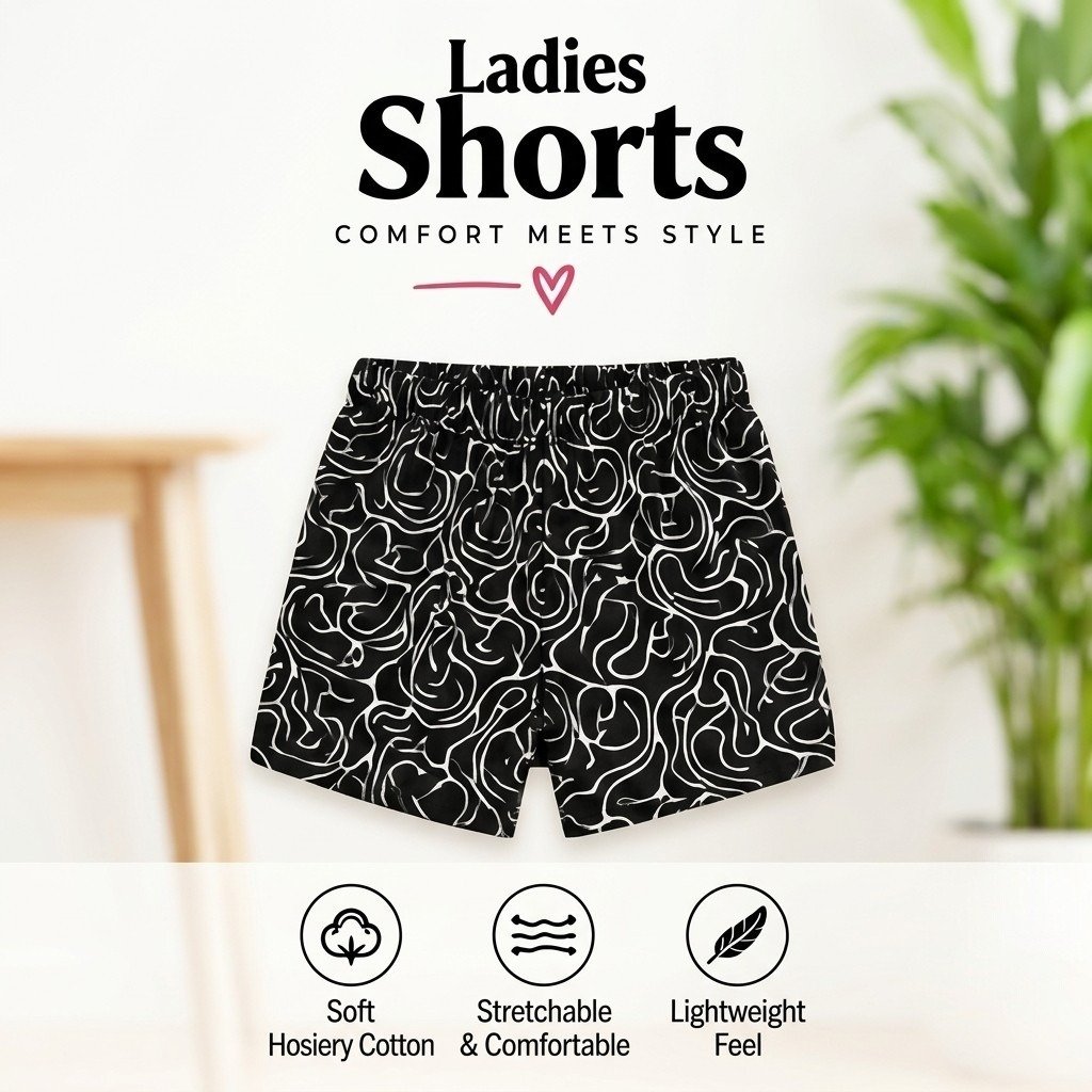 Printed Black Hosiery Cotton Shorts - Image 4