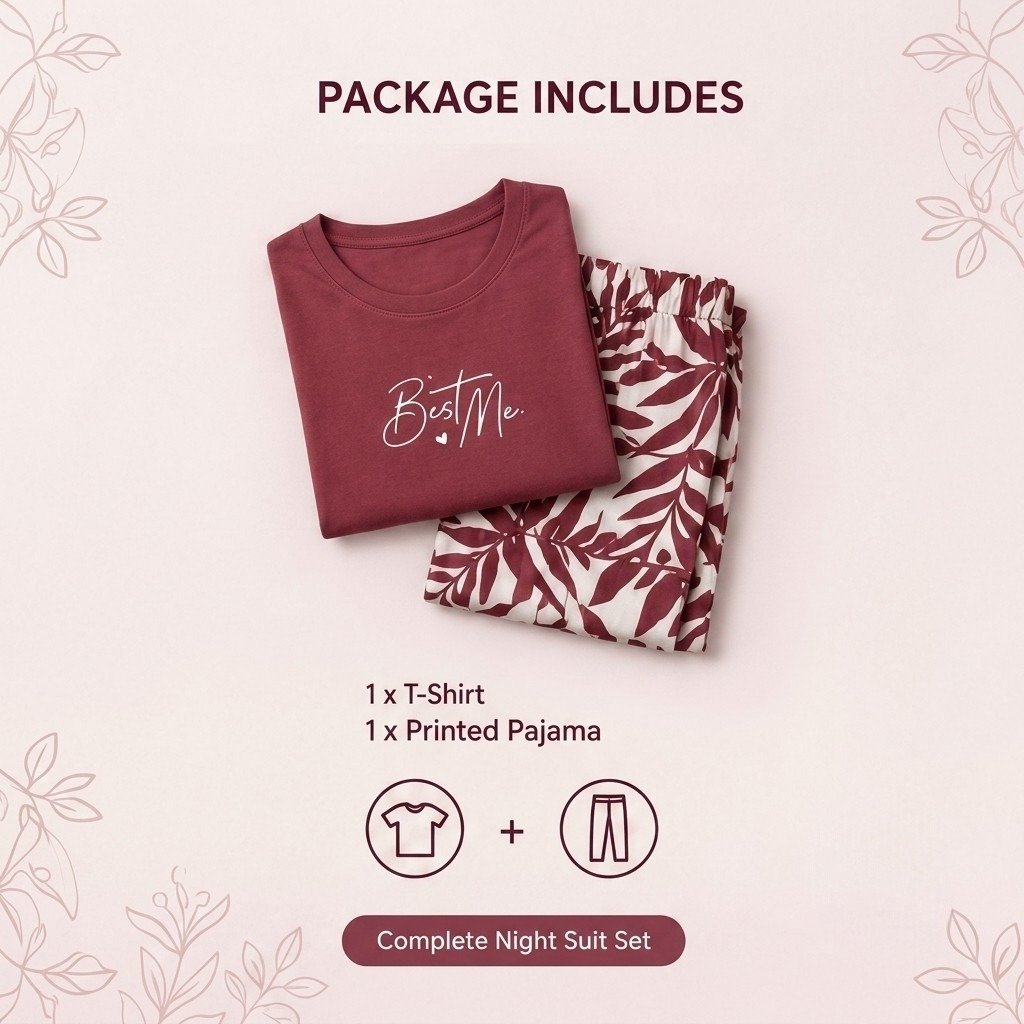Rust Pink Premium Hosiery Cotton Night Suit - Image 3