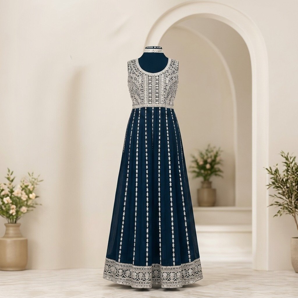 Turquoise Fancy Georgette Gown - Image 2