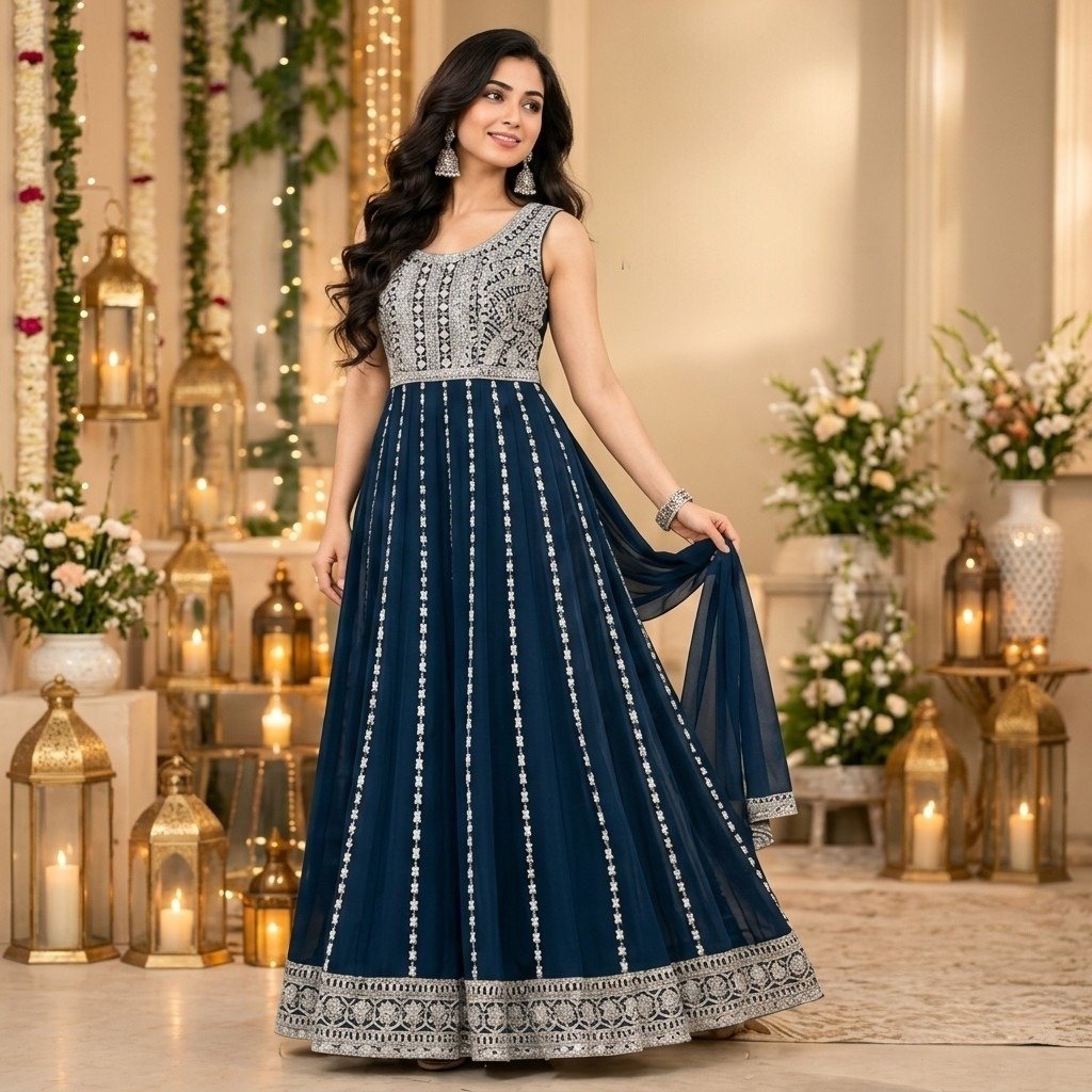 Turquoise Fancy Georgette Gown