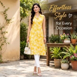 Yellow Rayon Cotton Printed Tunic
